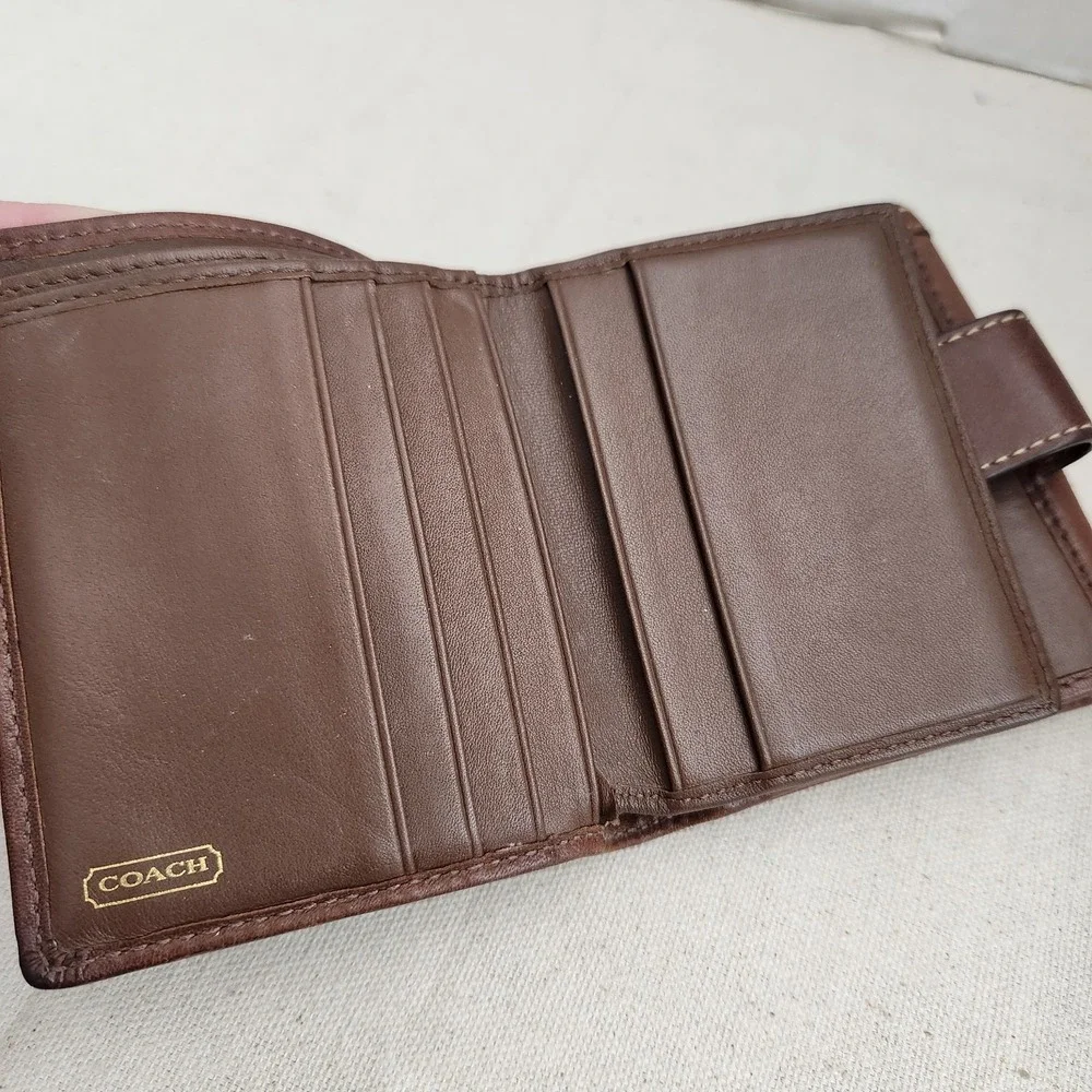 Vintage Coach Signature Folding Wallet Snap Closure Medium Brown Soft Leather